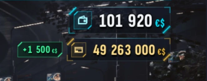 Cash and the card's money under the minimap